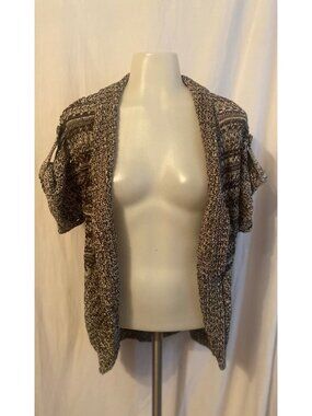 Mudd Black And Cream Geometric Open Front Cardigan Sweater